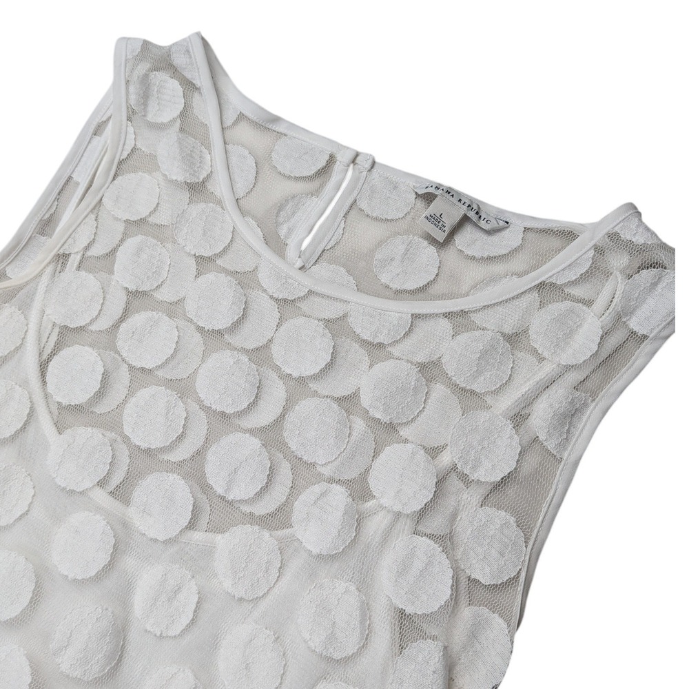 Banana Republic Sheer Polka Dot Blouse Size Large White Normcore Corpcore‎